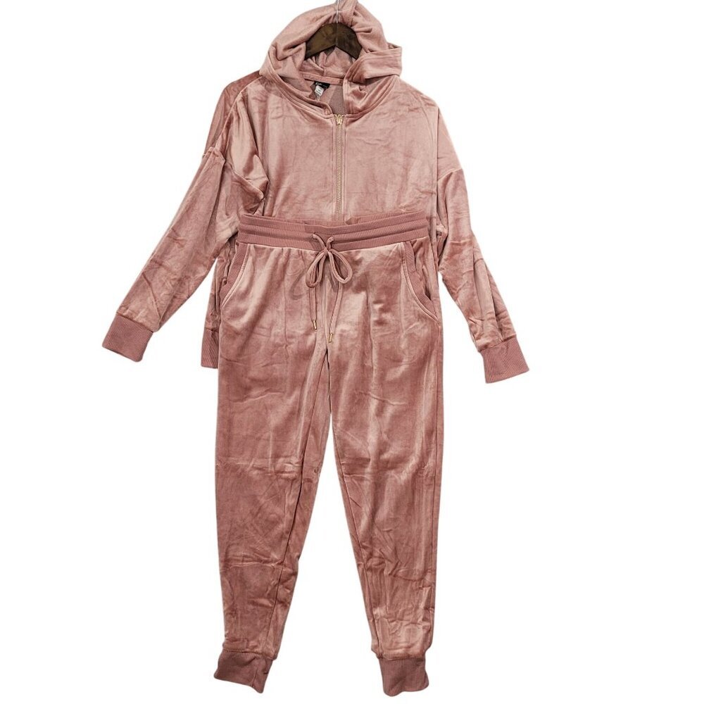 Felina Rose Blush Velvet Hooded Jumpsuit